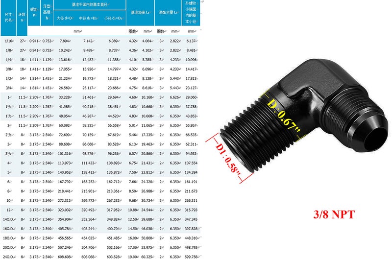 AC PERFORMANCE 90 Degree Elbow -6 AN Male to 3/8" NPT Male Fitting Adapter Connector Aluminum Black - Image 5
